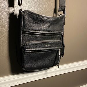 Calvin Klein Black Textured Faux Leather Messenger Bag